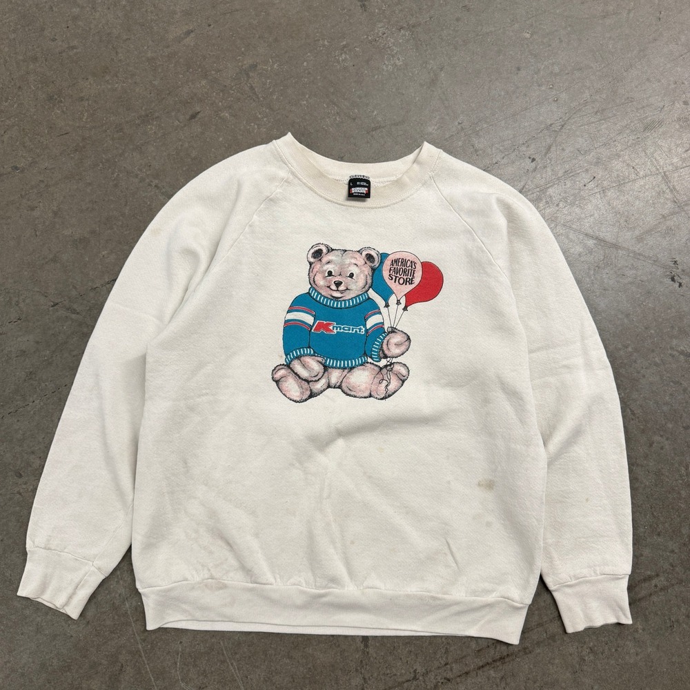 Vintage 80s Screen Stars Kmart Bear Sweatshirt Mens Large White Raglan USA Made